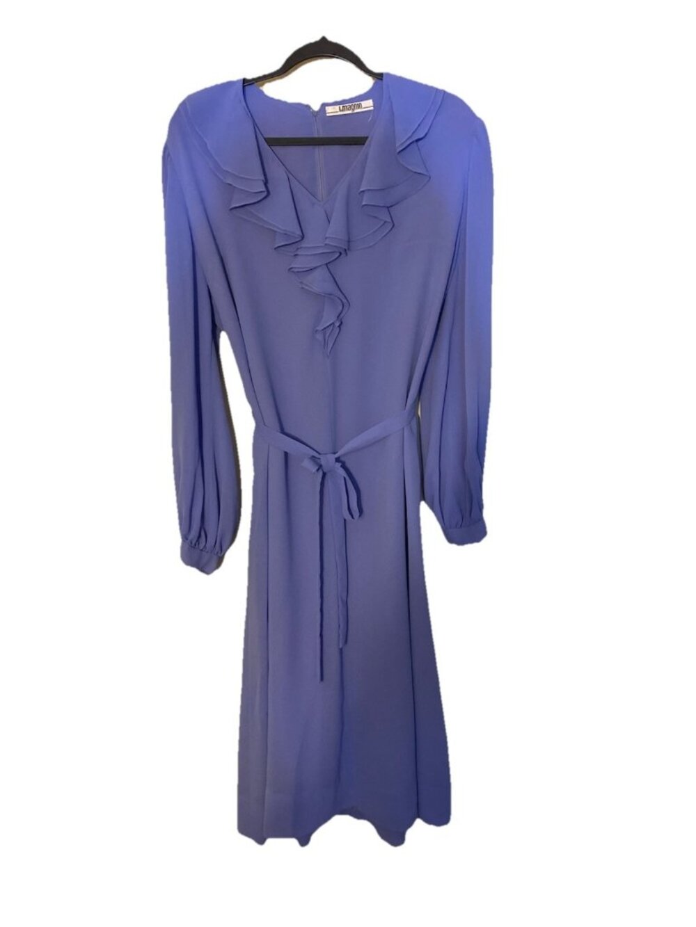 VTG Baron Peters for I. Magnin Women Periwinkle Crepe Day Dress Sz L READ